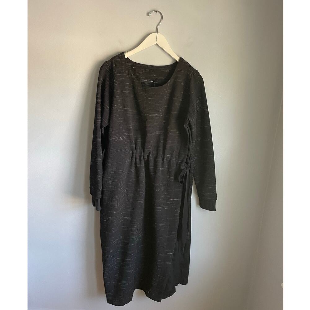 Gershon Bram Lagenlook Gray Knit Long Sleeve Dress Womens M Side Slit Tunic Nemo